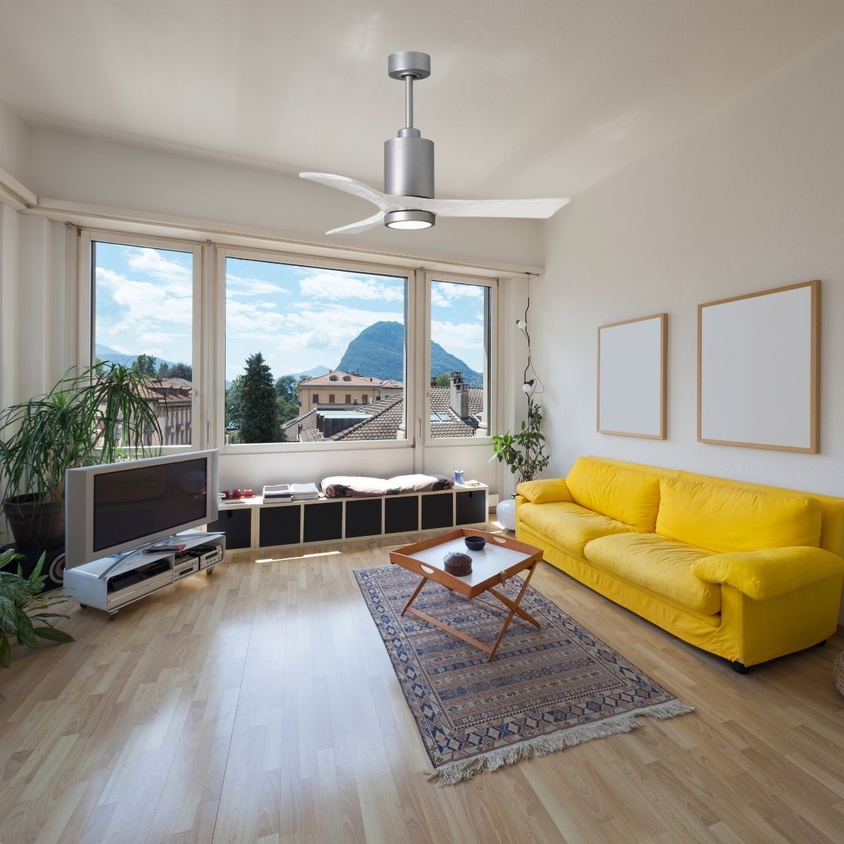 Ventilateur de Plafond Design CasaFan Eco Talos 135 cm - Bois Noyer et Chrome Brossé, Ultra Silencieux et Économique