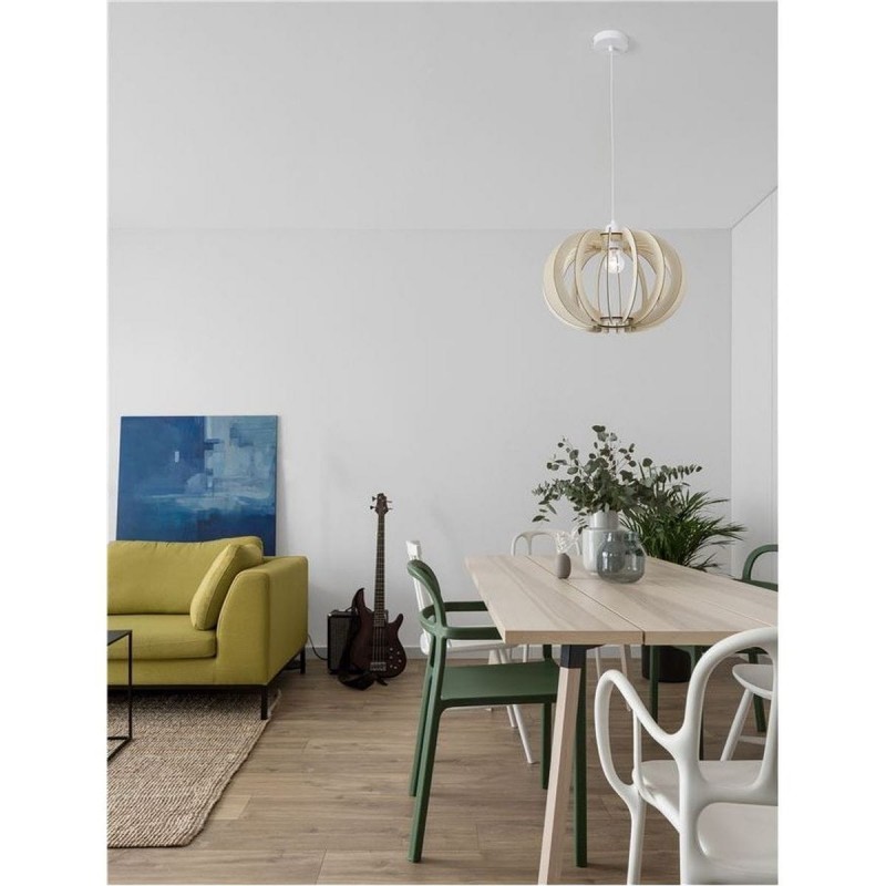 Suspension OTTOLINE 1x12W E27 Blanc Bois naturel NOVA LUCE 9620123