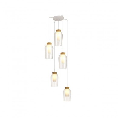 Suspension NORA 5x20W E27 Blanc Bois MANTRA 8275