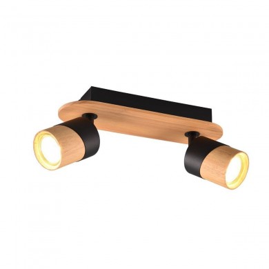 Plafonnier Spot ARUNI 2x10W Couleur bois Noir TRIO LIGHTING 801100232