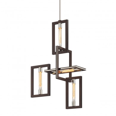 Suspension ENIGMA 4x40W E27 Bronze Inox poli TROY LIGHTING F6184-TBZ/SS-CE