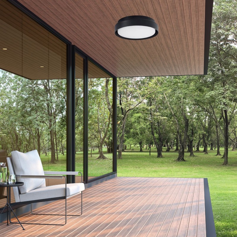 Plafonnier Extérieur LED Naira Noir IP65 – Avec Détecteur, Pour Terrasse, Jardin, Balcon