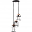 Suspension GWEN 3x40W E27 Bois patiné-noir mat H1650