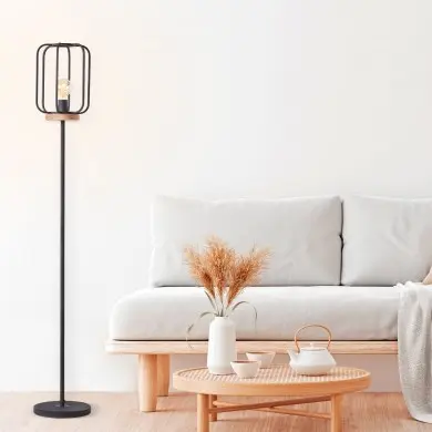 Lampadaire TOSH 1x52W E27 Bois patiné-noir mat BRI_93145_66 93145_66 Lampadaire TOSH 1x52W E27 Bois patiné-noir mat BRILLIANT 93145_66