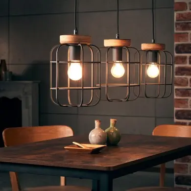 Suspension GWEN 3x40W E27 Bois patiné-noir mat H1420 BRILLIANT 99256_66