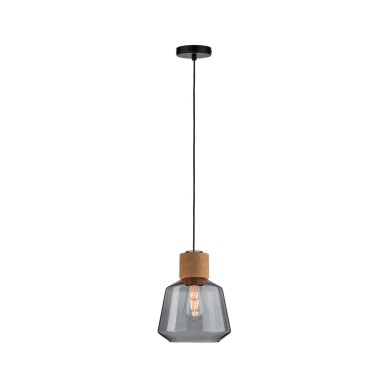Suspension Neordic Elia 20W MAX E27 Verre fumé, Liège, Noir Paulmann 79739