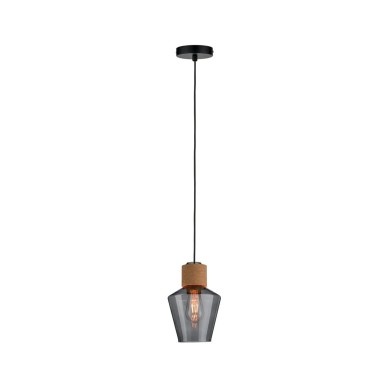 Suspension Neordic Edla 20W MAX E27 Verre fumé, Liège, Noir Paulmann 79740