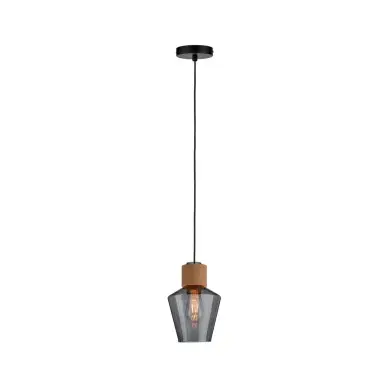 Suspension Neordic Edla 20W MAX E27 Verre fumé, Liège, Noir Paulmann 79740