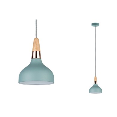 Suspension Neordic Juna 20W MAX E14 Vert satiné, Cuivre, Bois Paulmann 79652