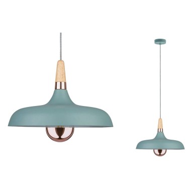 Suspension Neordic Juna 20W MAX E27 Vert satiné, Cuivre, Bois Paulmann 79655
