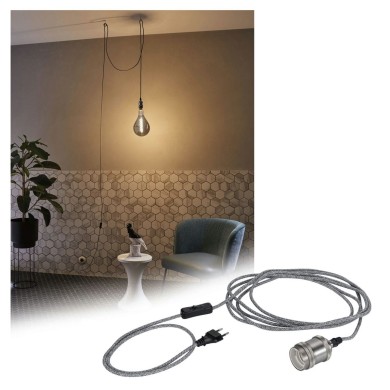 Suspension Neordic Eldar 20W MAX E27 Gris, Nickel Paulmann 79771