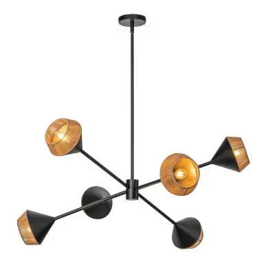 Suspension Daphne Noir et rotin 6x40W ELSTEAD LIGHTING ALM-DAPHNE6-MB