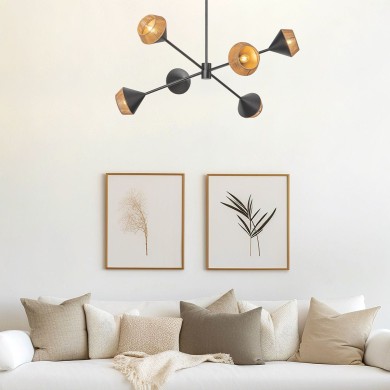 Suspension Daphne Noir et rotin 6x40W ELSTEAD LIGHTING ALM-DAPHNE6-MB
