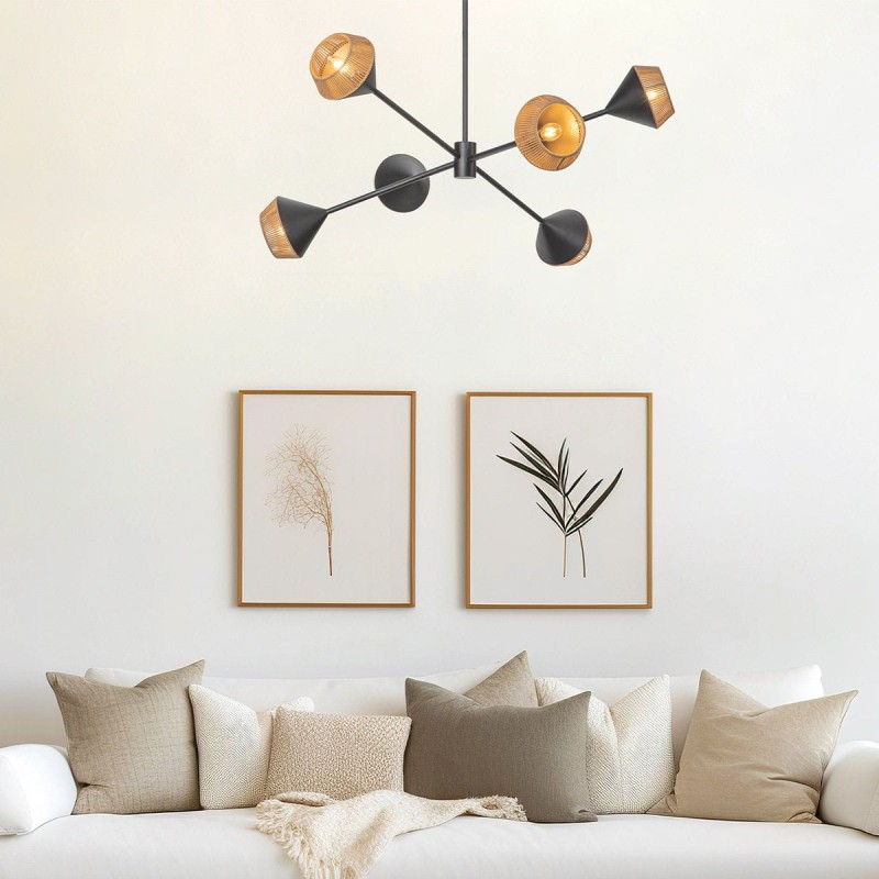 Suspension Daphne Noir et rotin 6x40W ELSTEAD LIGHTING ALM-DAPHNE6-MB
