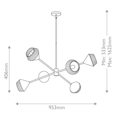 Suspension Daphne Noir et rotin 6x40W ELSTEAD LIGHTING ALM-DAPHNE6-MB