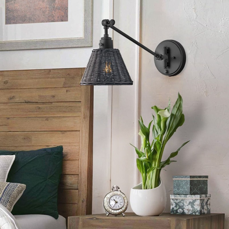 Applique Arti Noir et rotin 60W ELS_HK-ARTI-1W-BK-BR HK-ARTI-1W-BK-BR Applique Arti Noir et rotin 60W ELSTEAD LIGHTING HK-ARTI-1W-BK-BR