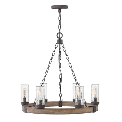 Lustre Sawyer Bois et transparent 6x40W ELSTEAD LIGHTING HK-SAWYER6-SQ