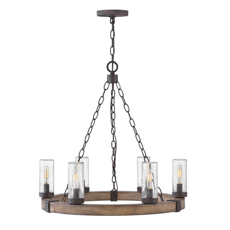 Lustre Sawyer Bois et transparent 6x40W ELS_HK-SAWYER6-SQ HK-SAWYER6-SQ Lustre Sawyer Bois et transparent 6x40W ELSTEAD LIGHTING HK-SAWYER6-SQ