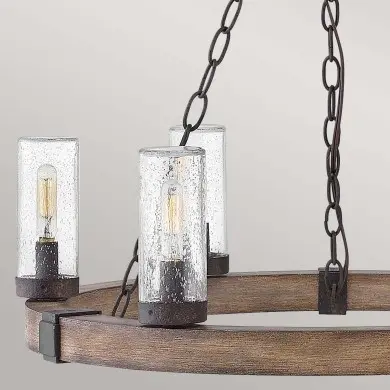 Lustre Sawyer Bois et transparent 6x40W ELSTEAD LIGHTING HK-SAWYER6-SQ