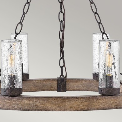 Lustre Sawyer Bois et transparent 6x40W ELSTEAD LIGHTING HK-SAWYER6-SQ