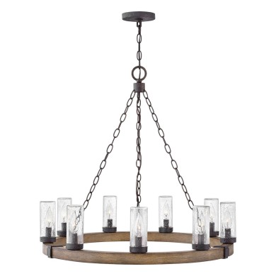 Lustre Sawyer Bois et transparent 9x40W ELSTEAD LIGHTING HK-SAWYER9-SQ