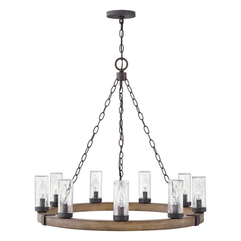 Lustre Sawyer Bois et transparent 9x40W ELSTEAD LIGHTING HK-SAWYER9-SQ