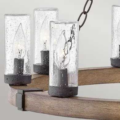 Lustre Sawyer Bois et transparent 9x40W ELSTEAD LIGHTING HK-SAWYER9-SQ