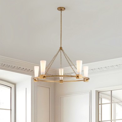 Lustre Kristy Doré et opale 5x40W ELSTEAD LIGHTING KRISTY5-DG-OPAL