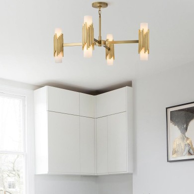 Suspension Marvele Laiton et opale 8x40W ELSTEAD LIGHTING MARVELE8-AB-OPAL