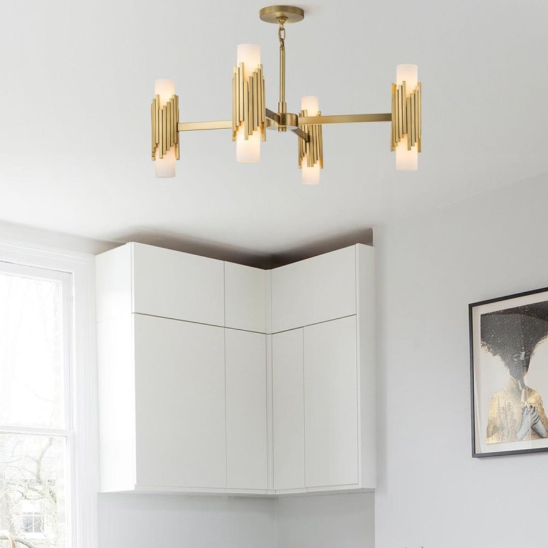Suspension Marvele Laiton et opale 8x40W ELSTEAD LIGHTING MARVELE8-AB-OPAL