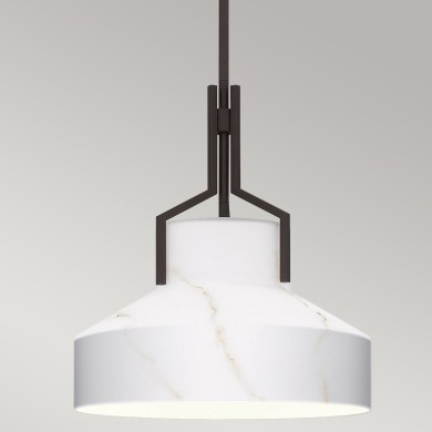 Suspension Brecken Bronze et opale 2x60W ELSTEAD LIGHTING QZ-BRECKEN-2P-OZ-ABG