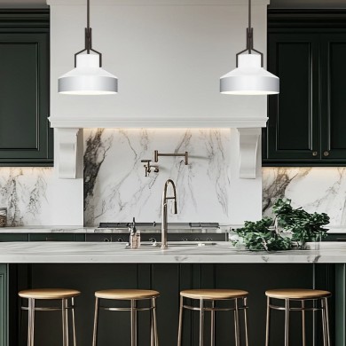 Suspension Brecken Bronze et opale 2x60W albâtre ELSTEAD LIGHTING QZ-BRECKEN-2P-OZ-OPAL