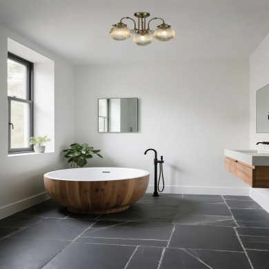 Plafonnier Salle de bain Belvue 60W Max Laiton SEARCHLIGHT 32593-3AB