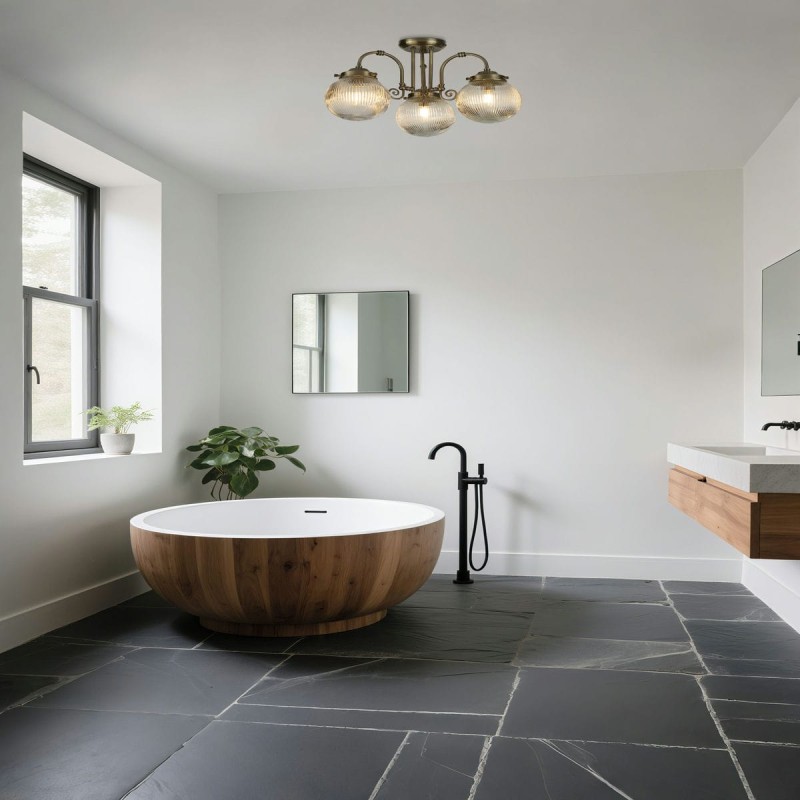 Plafonnier Salle de bain Belvue 60W Max Laiton SEARCHLIGHT 32593-3AB