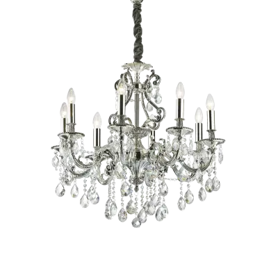 Lustre Design avec pampilles GIOCONDA Argent 8x40W IDEAL LUX 44934