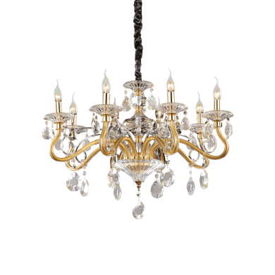Lustre avec Pampilles NEGRESCO Or 8x40W IDEAL LUX 87764