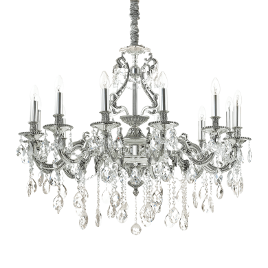 Lustre Argenté à pampilles GIOCONDA SP12 Argenté 40W max IDEAL LUX 164953