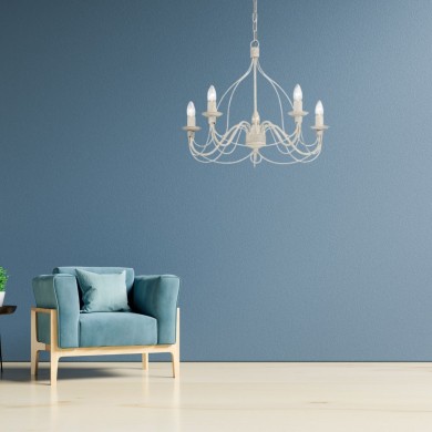 Lustre CORTE Blanc vieilli 5x40W IDEAL LUX 5881