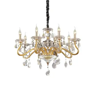 Lustre avec Pampilles NEGRESCO Or 8x40W IDEAL LUX 87764