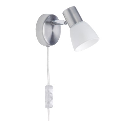 Applique murale avec interrupteur cable et branchement prise  LUCA 1x40W E14 ACIER CHROME BRILLIANT 35812/77