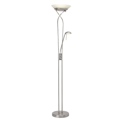 Lampadaire avec liseuse et variateur OLLIE 1x18W LED intégrée ACIER VERRE BLANC BRILLIANT G93036/13