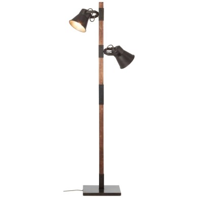 Lampadaire Industriel PLOW 2x10W E27 Bois et Noir patinés BRILLIANT 82156/46