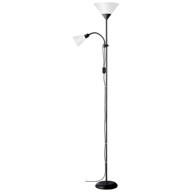 Lampadaire avec liseuse SPARI 4 1x60W E27 NOIR VERRE BLANC BRILLIANT 93008/76