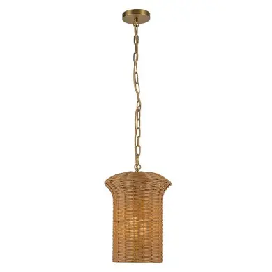 Suspension KAI 60W MAX E27 Or & Rotin ELSTEAD LIGHTING ALM-KAI-P-S-BG