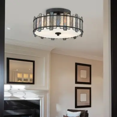 Plafonnier SENTRY 2x60W MAX E27 Noir & Verre d'Art ELSTEAD LIGHTING QZ-SENTRY-2SF-BK