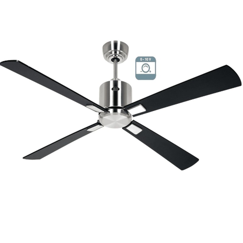 Ventilateur plafond Eco Neo III 132cm Chrome brossé Noir et Teck 0-10 Volts CASAFAN 9422021