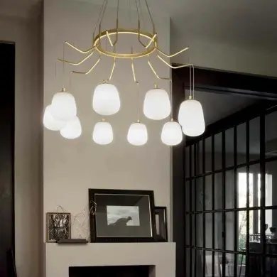Suspension Araignée KAROUSEL Laiton satiné G9 10x15W IDEAL LUX 206394