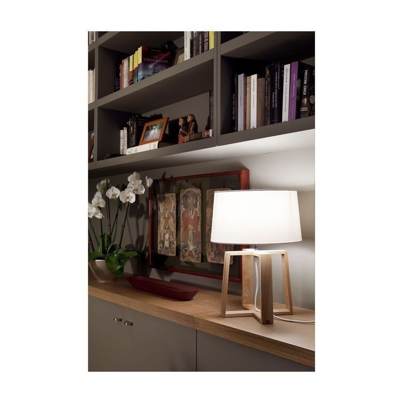 Lampe de table Scandinave bois 40W blanche BLISS FARO 28401