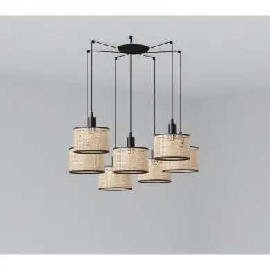 Suspension Mambo Noir Rotin L- 7x15W E27 FARO 64314-47-7L