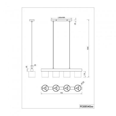 Suspension Cameron Bois naturel Blanc 4x28W E14 TRIO LIGHTING R30654001